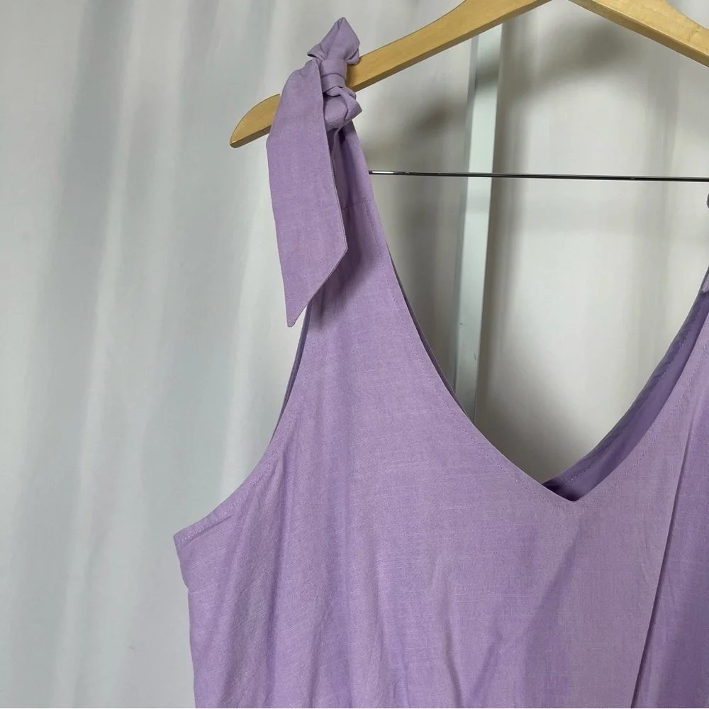 NEW Zesica XL Lilac Lavender Tiered Ruffle Cottagecore V Neck Tie Strap Dress - Picture 8 of 8